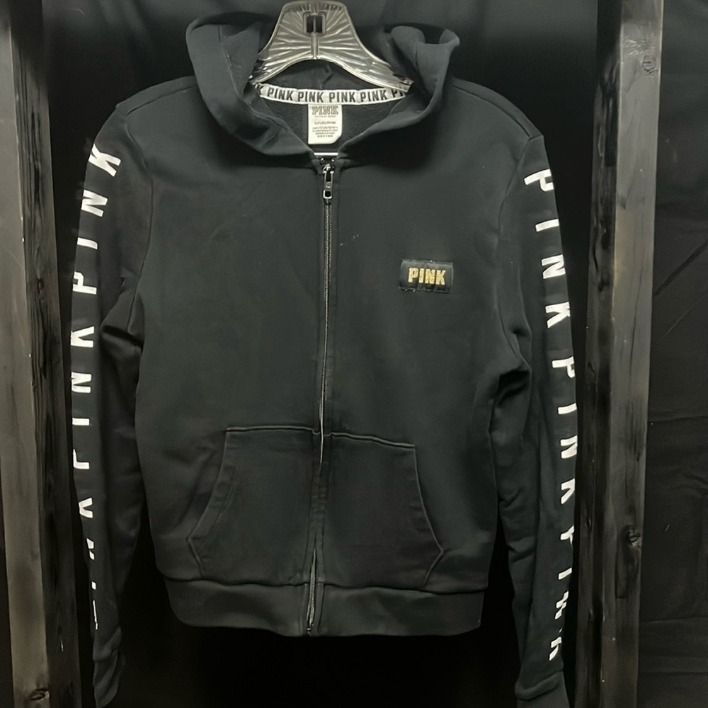 Pink Victoria’s Secret- black full zip hoodie sweatshirt